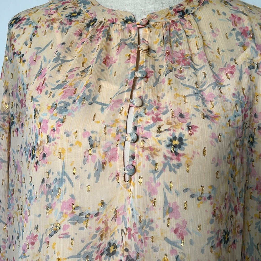 A.N.A New Apparel Size Large Long Sleeve Dress Slip Metallic Floral Buttons Pink - Picture 6 of 16